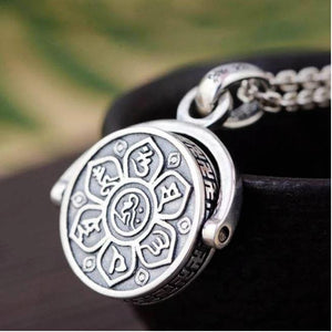 Spinning Mantra Lotus Flower Pendant Necklace