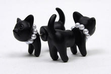 Black 3D  Cat Pearl Stud Earrings