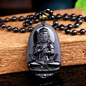 Black Obsidian Buddha Pendant Necklace