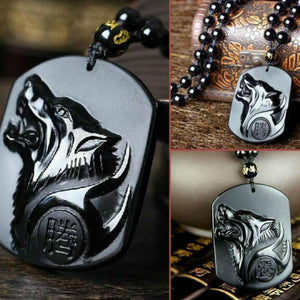Spirit Wolf in Black Obsidian Necklace