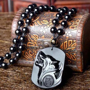 Spirit Wolf in Black Obsidian Necklace