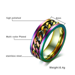 Rainbow Stainless Steel  Chain Spinner Ring