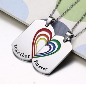 Rainbow Heart "Together Forever" Puzzle Necklaces 2PC Set