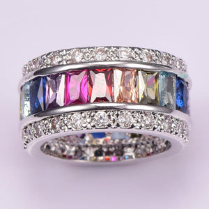 Silver 925 Sterling  Multi-Color Crystal Zirconia Ring