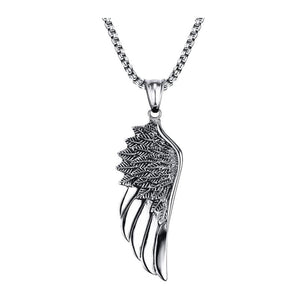 Stainless Steel Vintage Feather Angel Wing Pendant Necklace