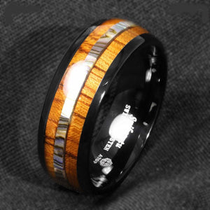 Black 8MM  Tungsten Carbide Wood and Abalone Shell Ring