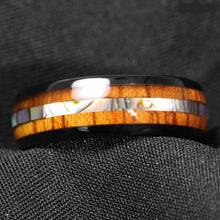 Black 8MM  Tungsten Carbide Wood and Abalone Shell Ring