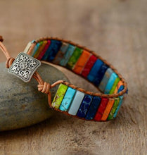 Handmade 7 Chakra Jasper Stone Leather Bracelet