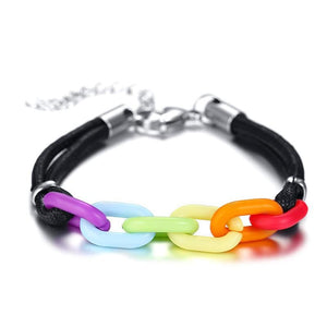 Rainbow Leather  Link Adjustable Bracelet