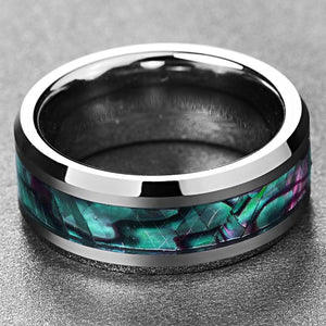 8MM Inlaid Abalone Shell Beveled Tungsten Carbide Ring
