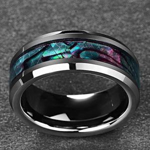 8MM Inlaid Abalone Shell Beveled Tungsten Carbide Ring