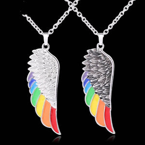 Stainless Steel Rainbow Angel Wing Necklace