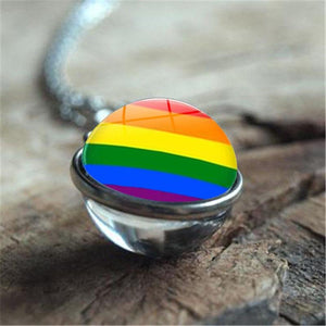 Rainbow Pride Double Sided Glass Ball Necklace