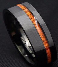 Black 8MM Brushed Tungsten Carbide Wood Ring