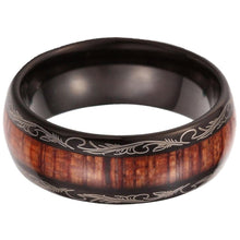 Black Tribal 8mm Tungsten Carbide Koa Wood Ring
