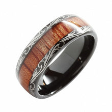 Black Tribal 8mm Tungsten Carbide Koa Wood Ring