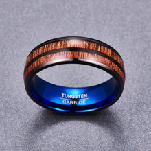Black and Blue 8MM  Tungsten Carbide Double Groove Inlaid Acacia Wood Ring