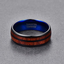 Black and Blue 8MM  Tungsten Carbide Double Groove Inlaid Acacia Wood Ring