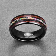 Rainbow 8MM  Opal Tungsten Carbide Koa Wood Ring