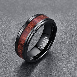 Black Brushed Matte Wooden Tungsten Carbide Ring