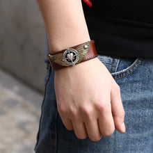 Handmade Leather Angel Wings Compass Bracelet