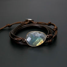 Natural Handmade  Labradorite Gemstone Wrap Leather Bracelet
