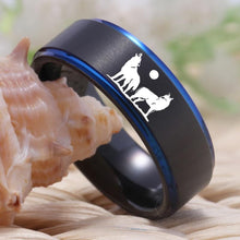 Howling Wolf Tungsten Moon Ring