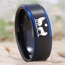 Howling Wolf Tungsten Moon Ring