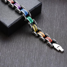 Black,Rainbow ,316L Stainless Steel Double  Line Hope Bracelet