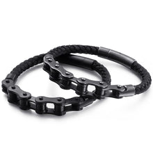 21CM Stainless Steel Bike Chain Leather Rider Bracelet