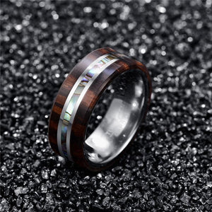 8MM Ebony Wood and Abalone Shell Tungsten Steel Ring