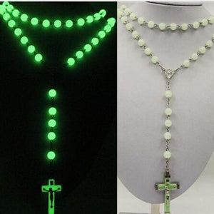 Luminous Glow in the Dark Rosary Cross Necklace
