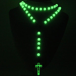 Luminous Glow in the Dark Rosary Cross Necklace