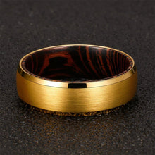 Gold 8mm  Tungsten Beveled Edge Wood Ring