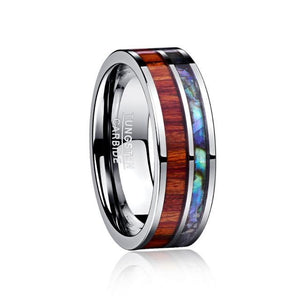 8MM Polished Acacia Wood and Shell Tungsten Carbide Ring