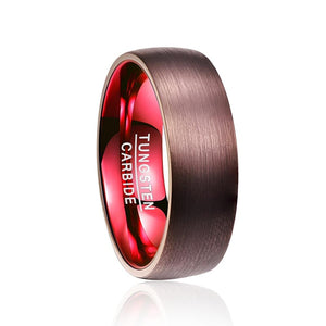 Brown,Red, 8MM Brushed Dome w-Inner Sleeve Tungsten Carbide Ring