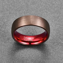 Brown,Red, 8MM Brushed Dome w-Inner Sleeve Tungsten Carbide Ring