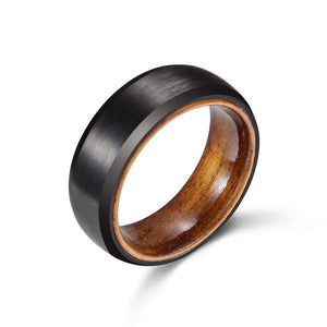Black 8MM Matte  Tungsten Ring with Olive Wood Sleeve