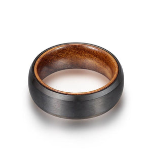 Black 8MM Matte  Tungsten Ring with Olive Wood Sleeve