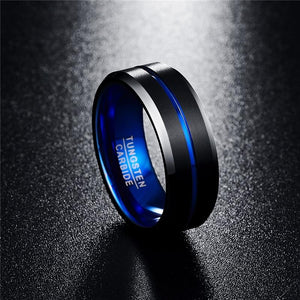 Blue,Black ,8MM Thin  LineTungsten Carbide Ring