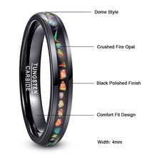 Black 4MM Crushed Fire Opal  Tungsten Carbide Ring