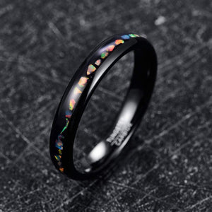 Black 4MM Crushed Fire Opal  Tungsten Carbide Ring