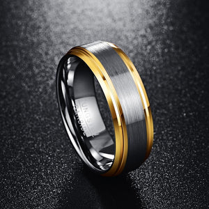 Gold,Silver 8MM Classic  Edge Brushed  Tungsten Ring