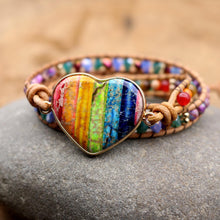 Seven Chakra Heart Stone Handmade Wrap Bracelet
