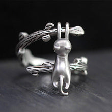Silver Climbing Cat Brushed  Adjustable Ring