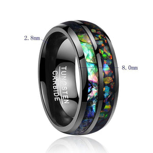 Black 8MM  Electroplated and Inlaid Shell Domed Tungsten Carbide Ring