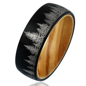 Black Satin Nature's Ridge Tungsten and Olive Wood Ring