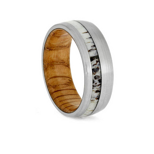 8MM Antler and Whiskey Barrel Tungsten Ring