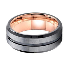 Black,Rose Gold ,8MM Steel Frosted  Bevel Groove  Tungsten Ring