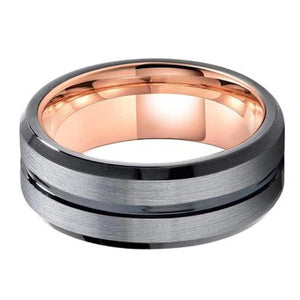 Black,Rose Gold ,8MM Steel Frosted  Bevel Groove  Tungsten Ring